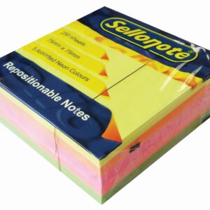 SELLO-NOTE 75x75mm 5 Assorted Colours Neon 1x250 Sheets