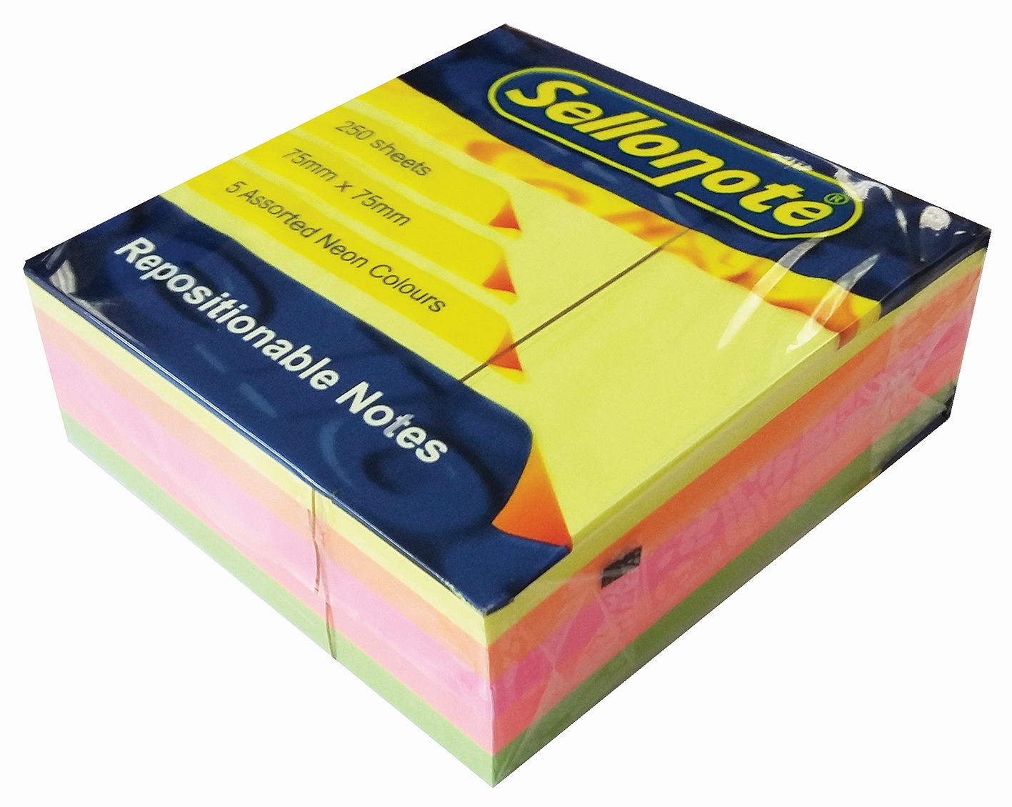 SELLO-NOTE 75x75mm 5 Assorted Colours Neon 1x250 Sheets